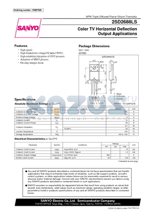 2SD2688LS datasheet - Color TV Horizontal Deflection Output Applications