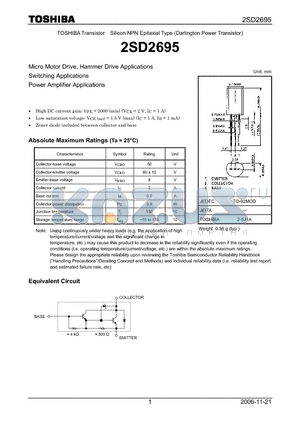 2SD2695 datasheet - Silicon NPN Epitaxial Type (Darlington Power Transistor)