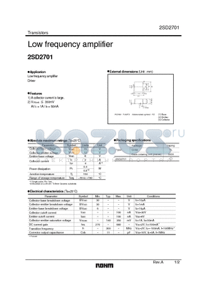 2SD2701 datasheet - Low frequency amplifier