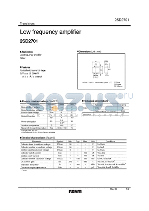 2SD2701 datasheet - Low frequency amplifier