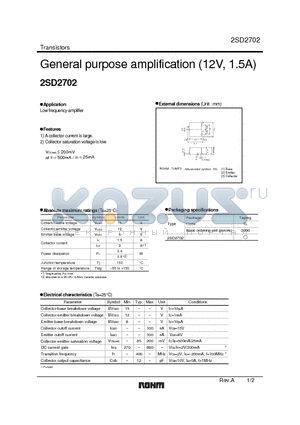 2SD2702 datasheet - General purpose amplification (12V, 1.5A)