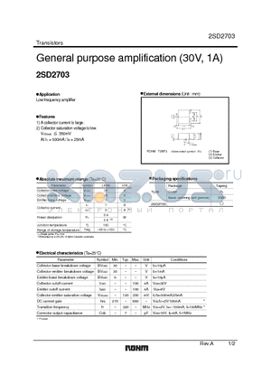 2SD2703 datasheet - General purpose amplification (30V, 1A)
