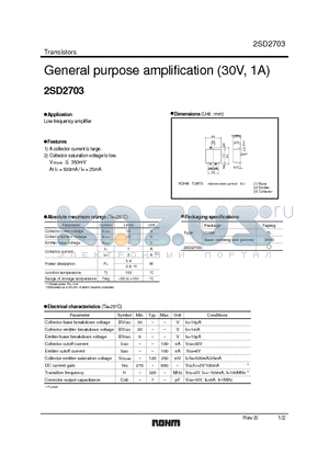2SD2703 datasheet - General purpose amplification (30V, 1A)