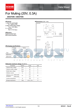 2SD2704K datasheet - For Muting (20V, 0.3A)