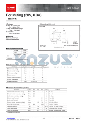 2SD2704K datasheet - For Muting