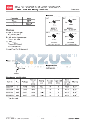 2SD2707 datasheet - NPN 150mA 50V Muting Transistors