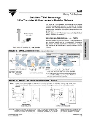 1401 datasheet - Bulk Metal Foil Technology 3 Pin Transistor Outline Hermetic Resistor Network