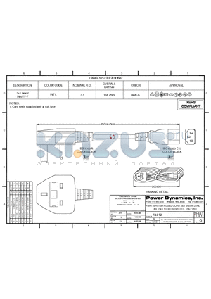 14012 datasheet - BRITISH FUSED CORD SET 250cm LONG BS 1363 TO IEC 60320 C13, 13A FUSE