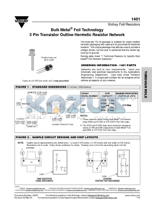 1401_08 datasheet - Bulk Metal^ Foil Technology 3 Pin Transistor Outline Hermetic Resistor Network