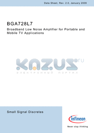 BGA728L7 datasheet - Broadband Low Noise Amplifier for Portable and Mobile TV Applications