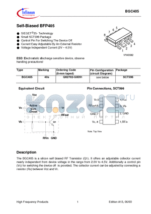 BGC405 datasheet - Self-Biased BFP405