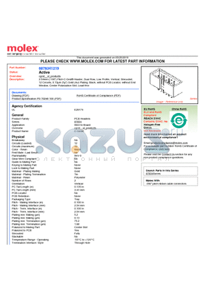 0878341219 datasheet - 2.54mm (.100) Pitch C-Grid^ Header, Dual Row, Low Profile, Vertical, Shrouded, 12 Circuits, 0.13lm (5l) Gold (Au) Plating, Black, without PCB Locator