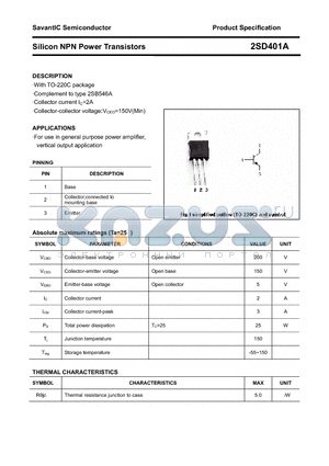 2SD401A datasheet - Silicon NPN Power Transistors