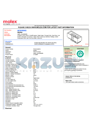 0878350842 datasheet - 2.54mm (.100) Pitch C-Grid^ Header, Right Angle, Through Hole, Dual Row, Low Profile, Shrouded, 8 Circuits, 0.76lm (30l) Gold (Au) Selective Plating