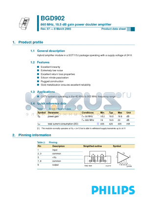 BGD902 datasheet - CATV amplifier modules