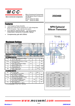 2SD468 datasheet - NPN Epitaxial Silicon Transistor