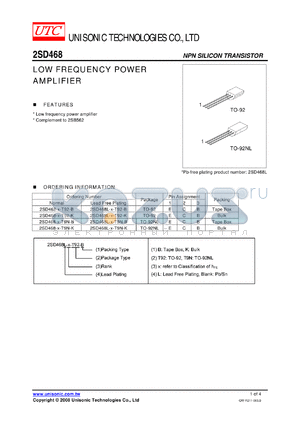 2SD468-X-T92-B datasheet - LOW FREQUENCY POWER AMPLIFIER