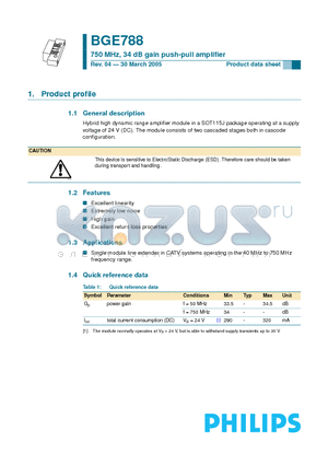 BGE788 datasheet - CATV amplifier module