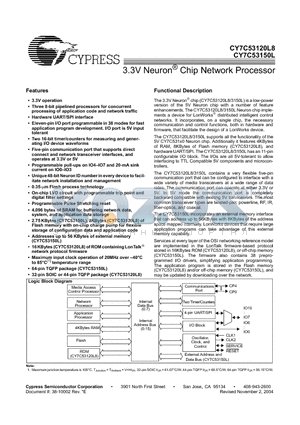 CY7C53120L8-32SI datasheet - 3.3V Neuron Chip Network Processor