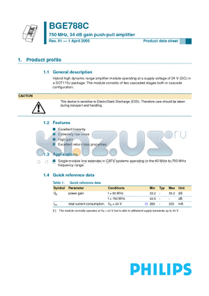 BGE788C datasheet - 750 MHz, 34 dB gain push-pull amplifier