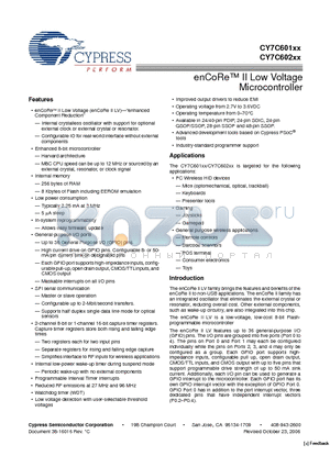 CY7C60113-PVXC datasheet - enCoRe II Low Voltage Microcontroller