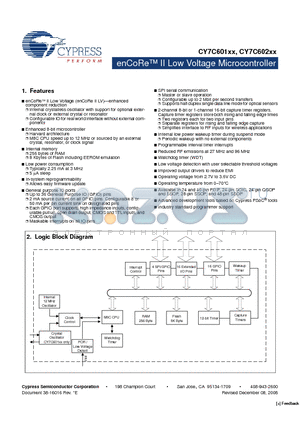 CY7C60223-PXC datasheet - enCoRe II Low Voltage Microcontroller