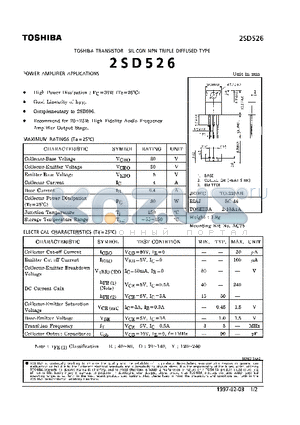 2SD526 datasheet - NPN TRIPLE DIFFUSED TYPE (POWER AMPLIFIER APPLICATIONS)