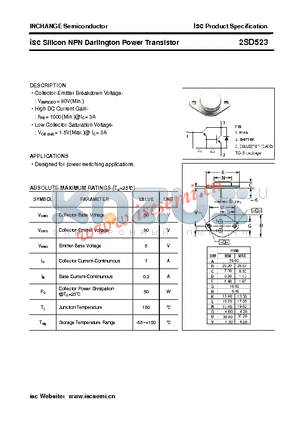 2SD523 datasheet - isc Silicon NPN Darlington Power Transistor