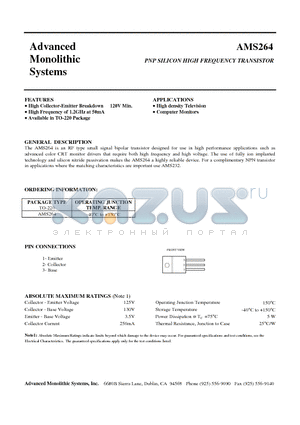 AMS264 datasheet - PNP SILICON HIGH FREQUENCY TRANSISTOR