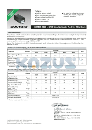 CD214B-B250LF datasheet - CD214B-B220 ~ B260 Schottky Barrier Rectifier Chip Diode