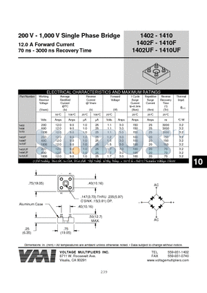 1406UF datasheet - 200 V - 1,000 V Single Phase Bridge 12.0 A Forward Current 70 ns - 3000 ns Recovery Time