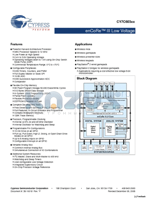 CY7C60333-LFXC datasheet - enCoRe III Low Voltage