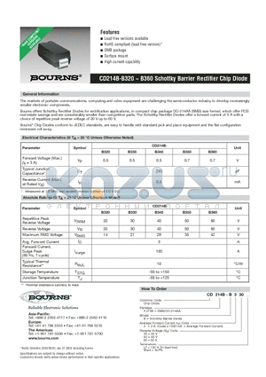 CD214B-B320 datasheet - CD214B-B320 ~ B360 Schottky Barrier Rectifier Chip Diode