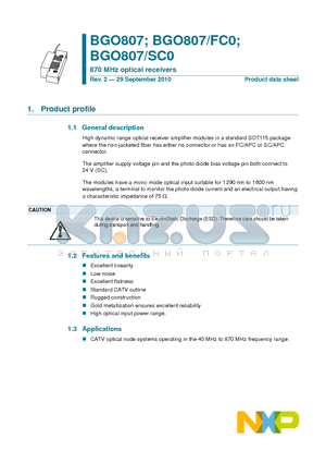 BGO807 datasheet - 870 MHz optical receivers