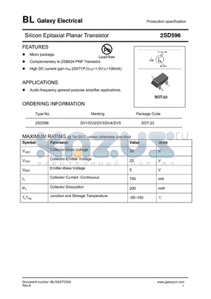 2SD596 datasheet - Silicon Epitaxial Planar Transistor