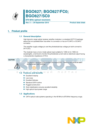 BGO827 datasheet - 870 MHz optical receivers