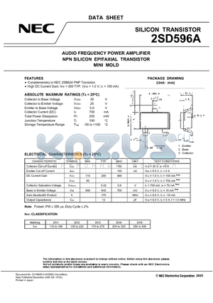 2SD596A datasheet - AUDIO FREQUENCY POWER AMPLIFIER NPN SILICON EPITAXIAL TRANSISTOR MINI MOLD