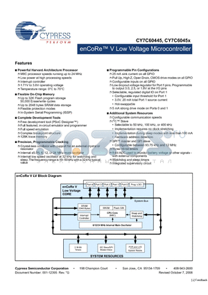 CY7C60445-32LQXCT datasheet - enCoRe V Low Voltage Microcontroller