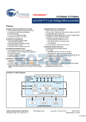 CY7C60455-48LTXCT datasheet - enCoRe V Low Voltage Microcontroller