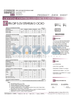 BGOV5S3-20.480M datasheet - 14 PIN DIP 5.0V STRATUM 3 OCXO