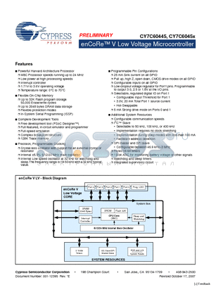 CY7C60456-48LFXC datasheet - enCoRe V Low Voltage Microcontroller