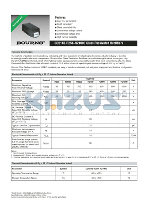 CD214B-R250 datasheet - CD214B-R250~R21000 Glass Passivated Rectifiers
