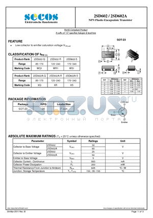 2SD602 datasheet - NPN Plastic-Encapsulate Transistor