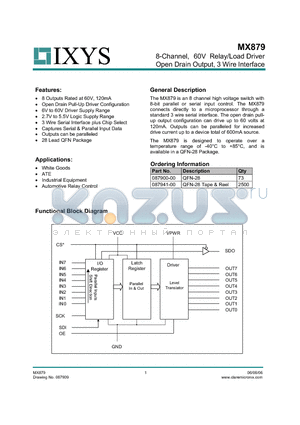 087900-00 datasheet - 8-Channel, 60V Relay/Load Driver Open Drain Output, 3 Wire Interface