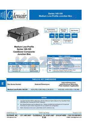 140B105XMT-0000 datasheet - Medium Low-Profile Junction Box