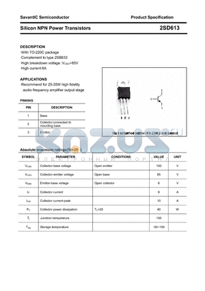 2SD613 datasheet - Silicon NPN Power Transistors