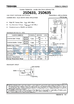 2SD633 datasheet - NPN TRIPLE DIFFUSED TYPE (HIGH POWER SWITCHING, HAMMER DRIVE, PULSE MOTOR DRIVE APPLICATIONS)