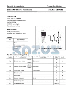 2SD633 datasheet - Silicon NPN Power Transistors