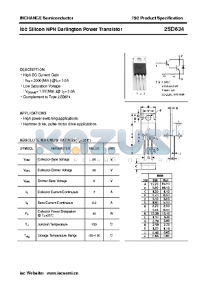 2SD634 datasheet - isc Silicon NPN Darlington Power Transistor