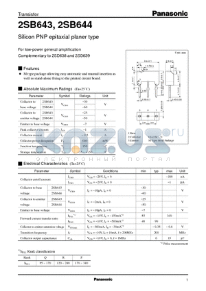 2SD638 datasheet - Silicon PNP epitaxial planer type(For low-power general amplification)